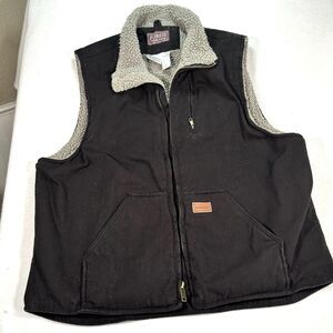 Forge Workwear Vest Sherpa Lined Black Canvas Full Zip Insulated Pockets